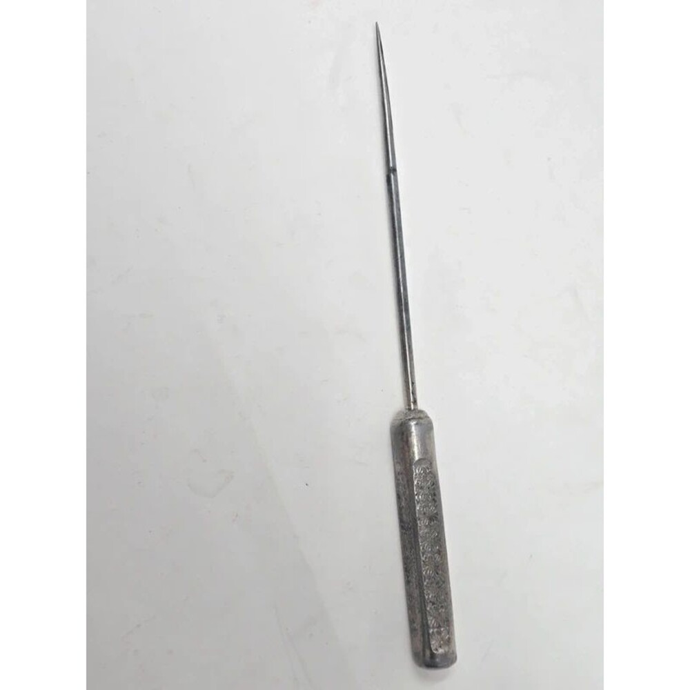 Vintage Floral Metal Hatpin / Sewing Awl Tool